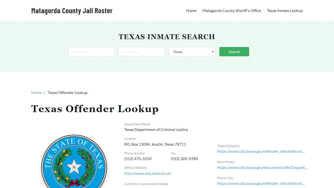 Texas Inmate Search, Jail Rosters - Matagorda County Jail