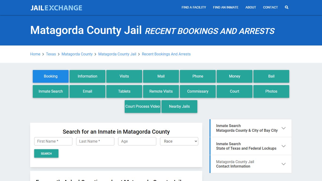 Matagorda County Jail Recent Bookings And Arrests - Jail Exchange