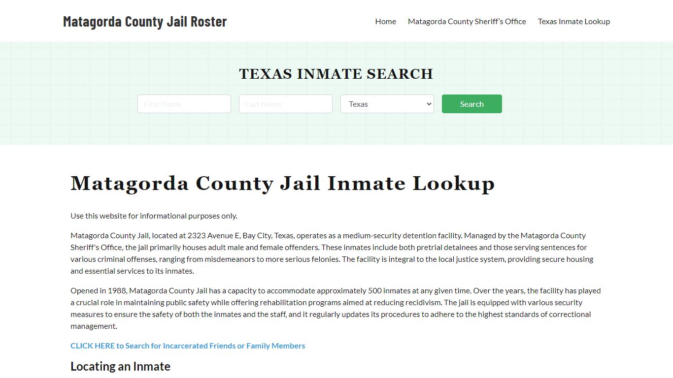 Matagorda County Jail Roster Lookup, TX, Inmate Search