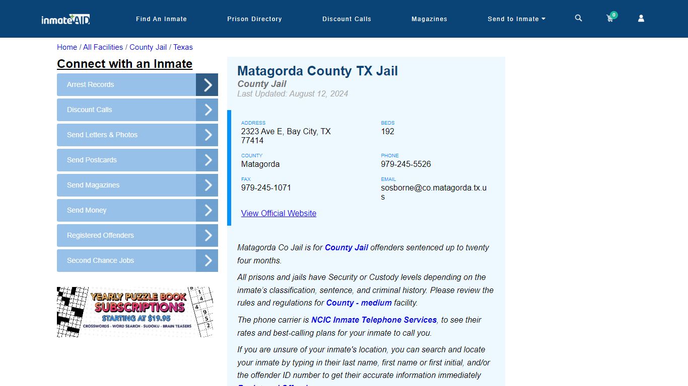 Matagorda County TX Jail - Inmate Locator